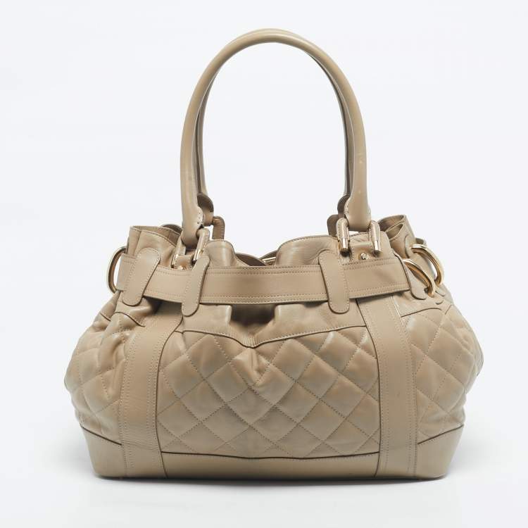 Pre Owned Burberry Beige Quilted Leather Beaton Tote