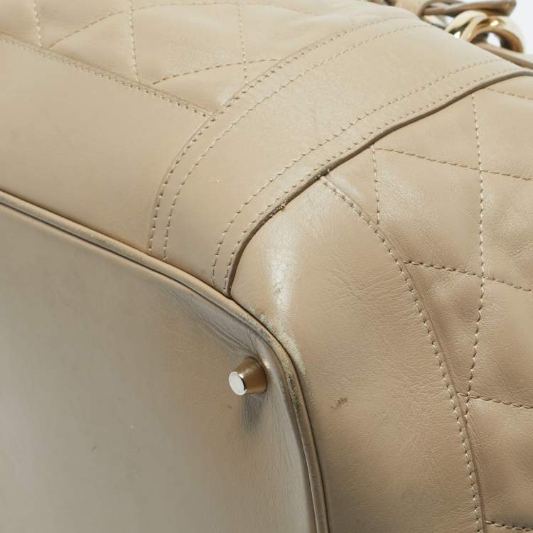 Pre Owned Burberry Beige Quilted Leather Beaton Tote