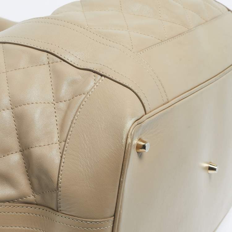 Pre Owned Burberry Beige Quilted Leather Beaton Tote