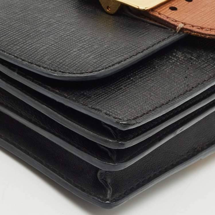 مملوكة مسبقًا Burberry Black/Brown Leather Madison Buckle Flap Crossbody Bag