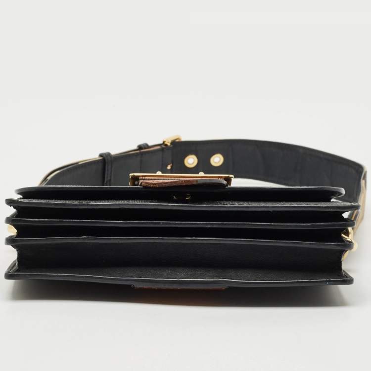 مملوكة مسبقًا Burberry Black/Brown Leather Madison Buckle Flap Crossbody Bag