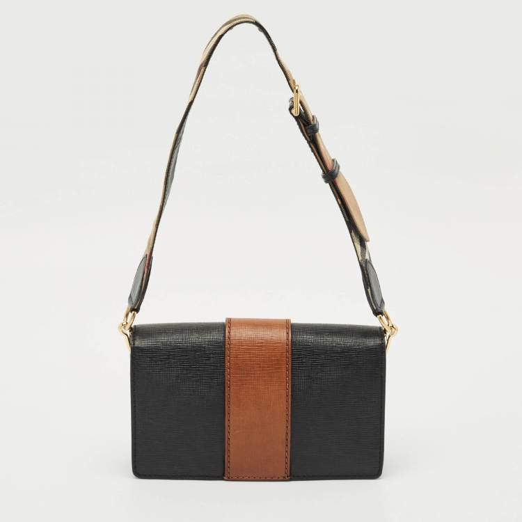 مملوكة مسبقًا Burberry Black/Brown Leather Madison Buckle Flap Crossbody Bag