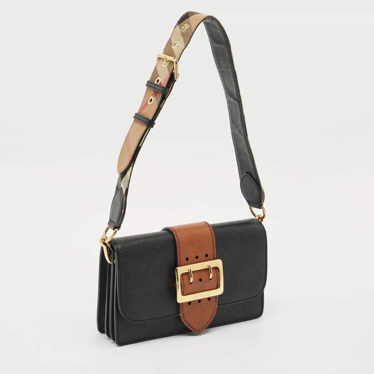مملوكة مسبقًا Burberry Black/Brown Leather Madison Buckle Flap Crossbody Bag