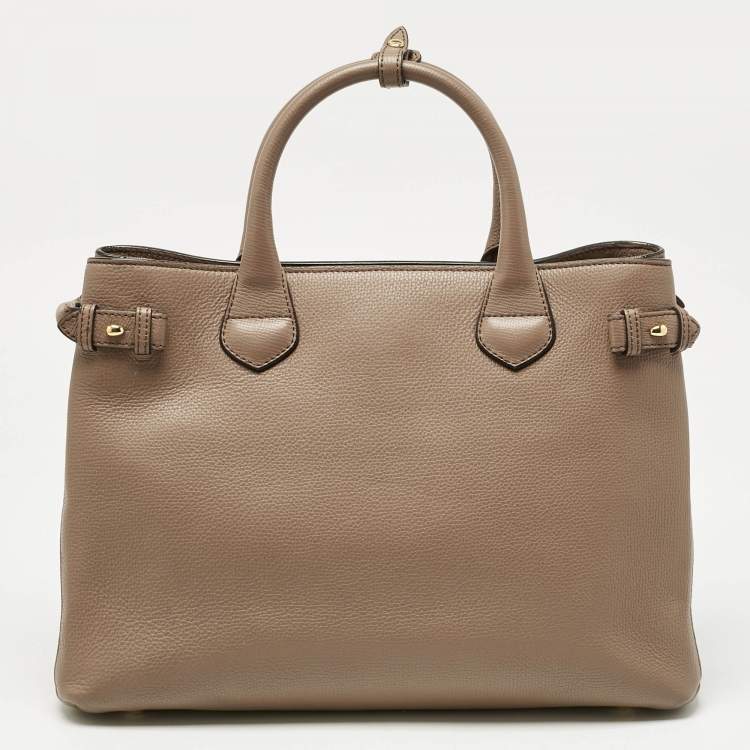 Pre Owned Burberry Brown Leather and House Check Fabric Medium Banner Tote