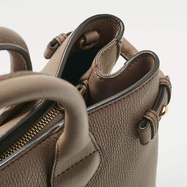 Pre Owned Burberry Brown Leather and House Check Fabric Medium Banner Tote