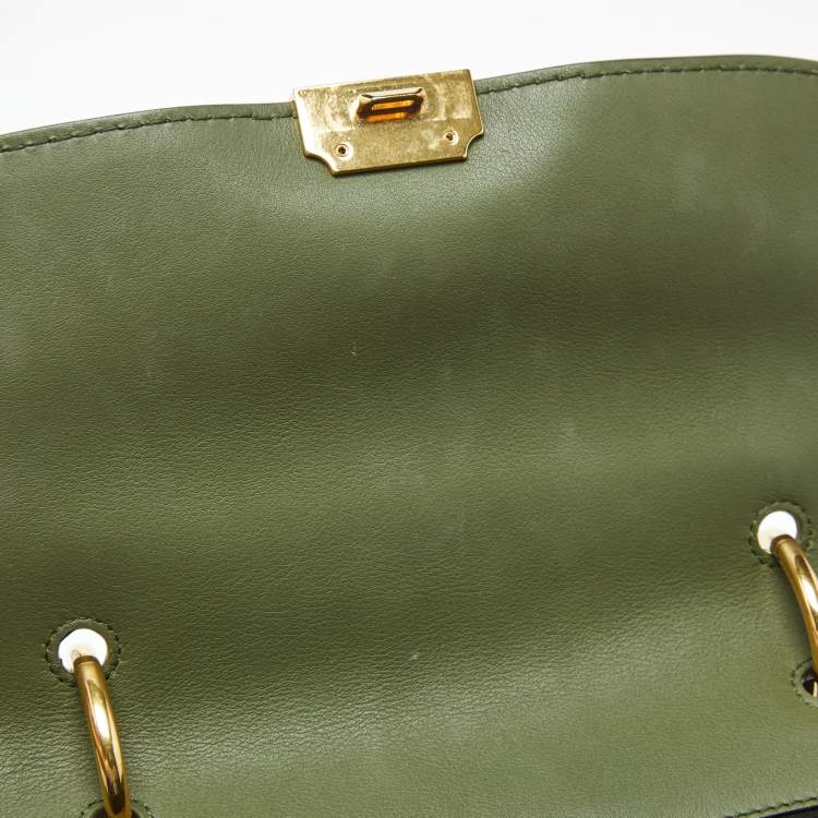 Pre Owned Burberry Green/Burgundy Leather Medium DK88 Top Handle Bag