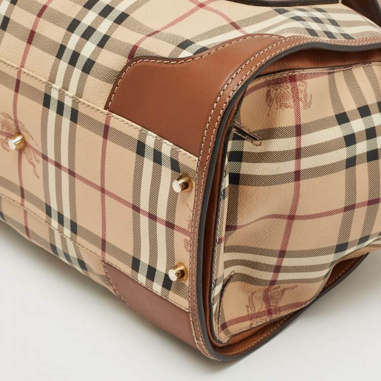 Pre Owned Burberry Brown/Beige Haymarket Coated Canvas and Leather Satchel