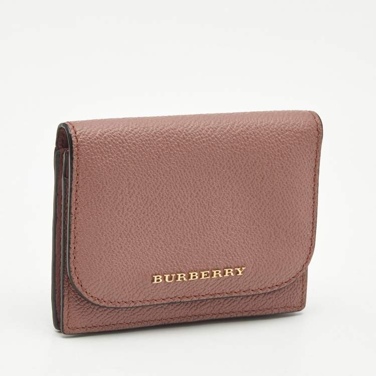 Pre Owned Burberry Pink Leather Compact Wallet