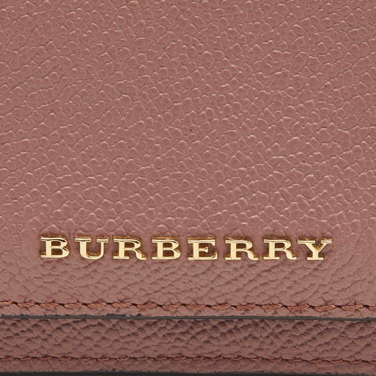 Pre Owned Burberry Pink Leather Compact Wallet