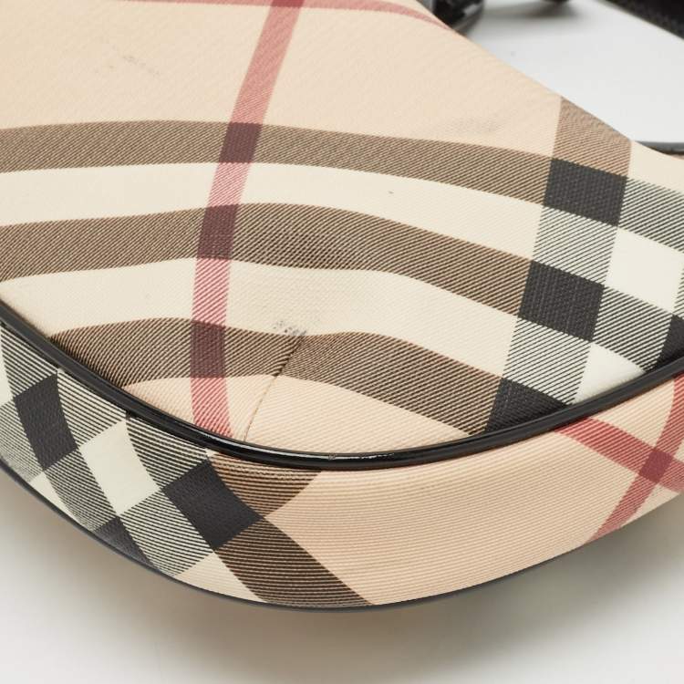 Pre Owned Burberry Black/ Nova Check PVC and Patent Leather Small Barton Hobo