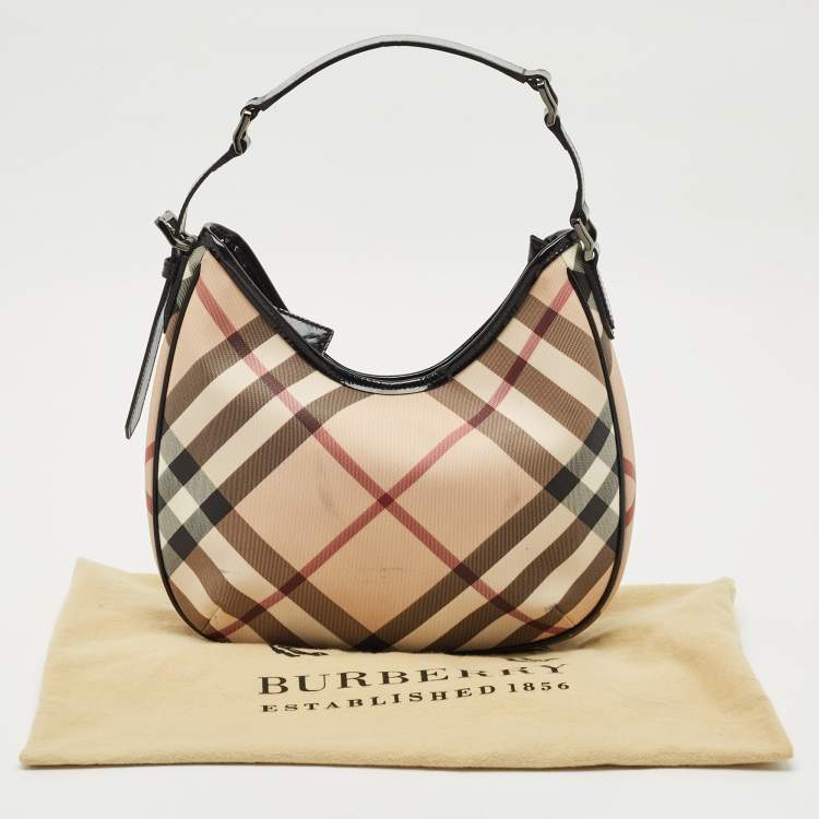 Pre Owned Burberry Black/ Nova Check PVC and Patent Leather Small Barton Hobo