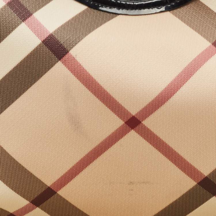 Pre Owned Burberry Black/ Nova Check PVC and Patent Leather Small Barton Hobo