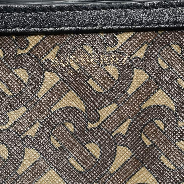 Pre Owned Burberry Bridle Brown TB Coated Canvas Small East West Book Tote