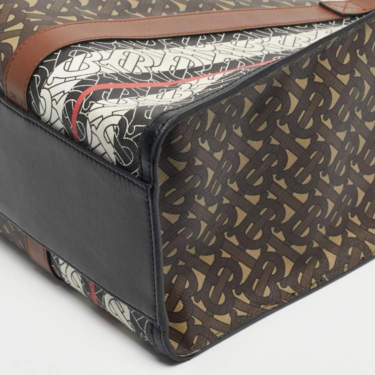 Pre Owned Burberry Bridle Brown TB Coated Canvas Small East West Book Tote