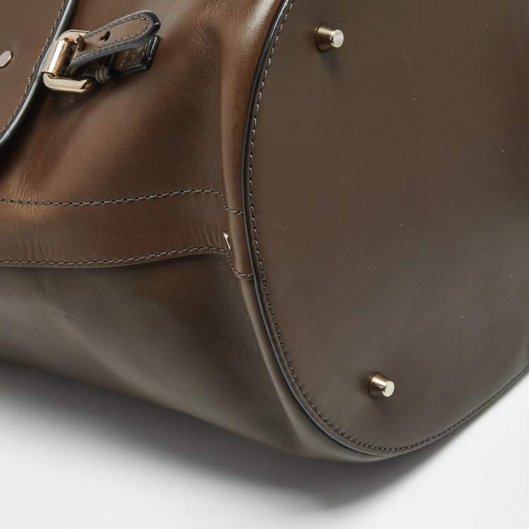 Pre Owned Burberry Brown Leather Multi Pockets Drawstring Shoulder Bag