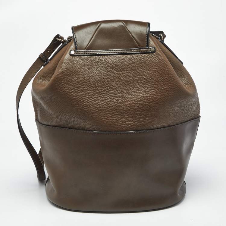 Pre Owned Burberry Brown Leather Multi Pockets Drawstring Shoulder Bag