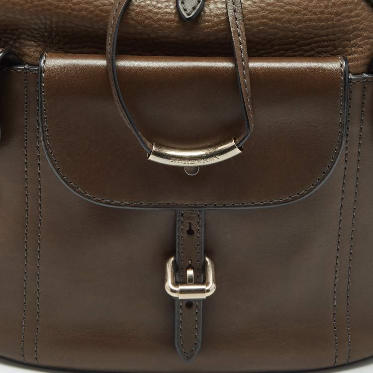 Pre Owned Burberry Brown Leather Multi Pockets Drawstring Shoulder Bag