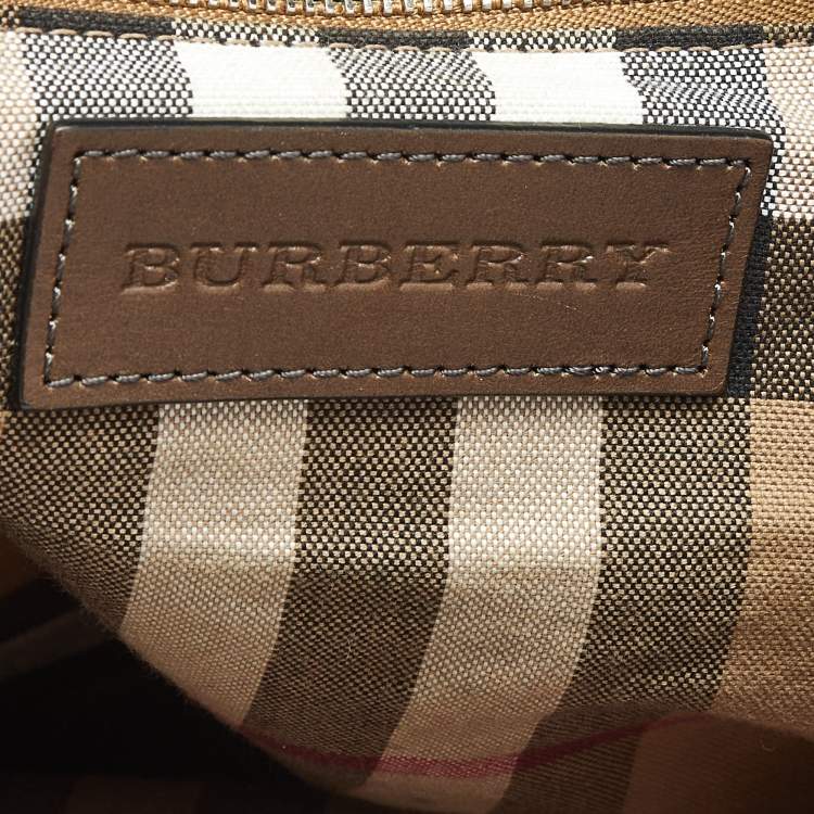 Pre Owned Burberry Brown Leather Multi Pockets Drawstring Shoulder Bag