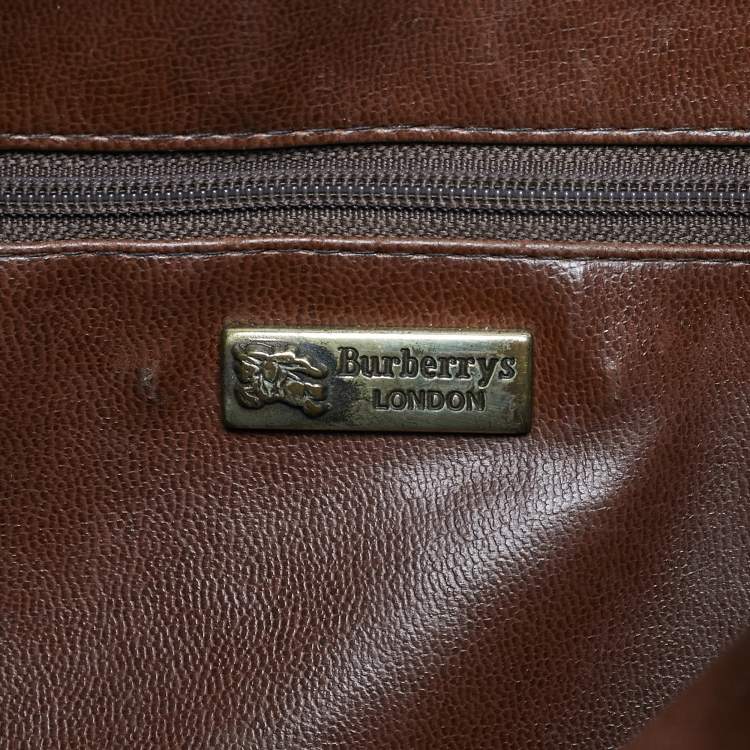 Pre Owned Burberry Brown/Beige Haymarket Fabric and Leather Drawstring Bucket Bag