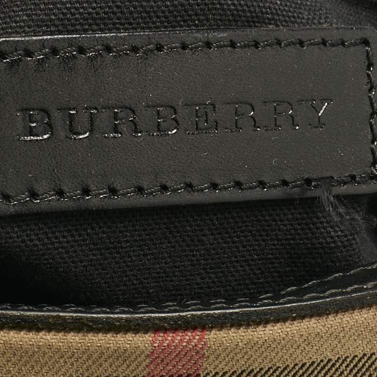 Pre Owned Burberry Black/Beige House Check Fabric and Leather Bridle Chester Bowling Bag