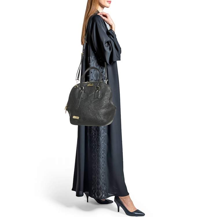Pre Owned Burberry Black Embossed Leather Orchard Bowler Bag