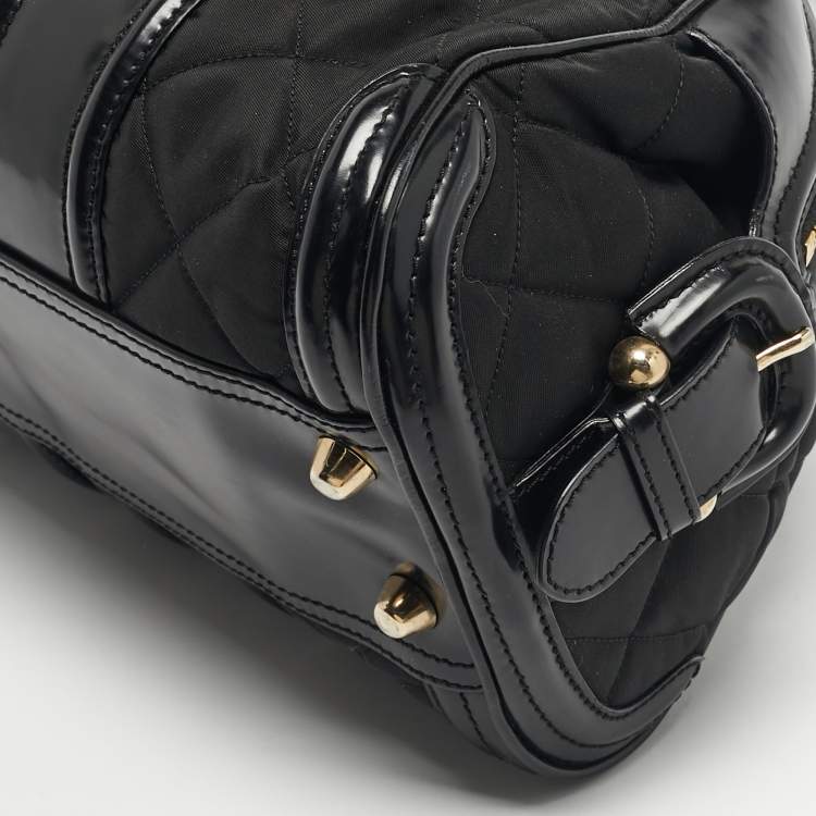 Pre Owned Burberry Black Quilted Nylon and Patent Leather Manor Satchel