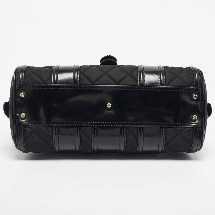 Pre Owned Burberry Black Quilted Nylon and Patent Leather Manor Satchel