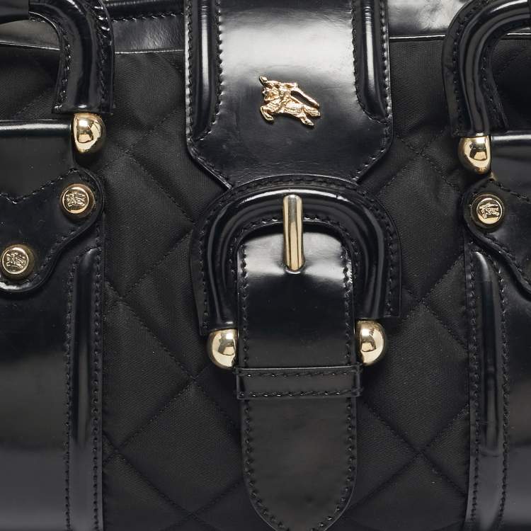 Pre Owned Burberry Black Quilted Nylon and Patent Leather Manor Satchel