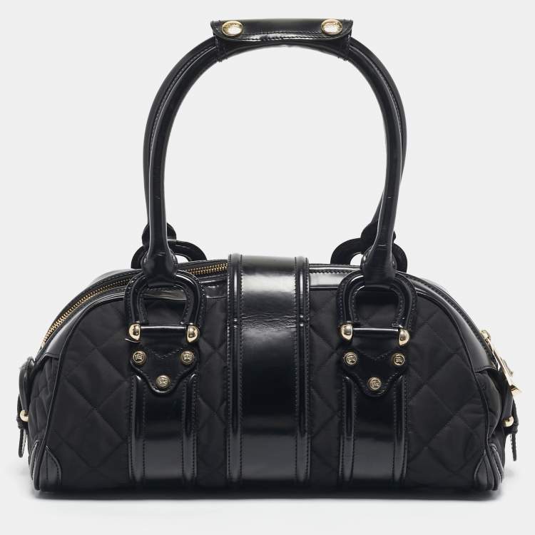 Pre Owned Burberry Black Quilted Nylon and Patent Leather Manor Satchel