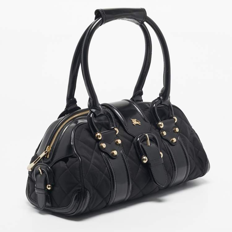 Pre Owned Burberry Black Quilted Nylon and Patent Leather Manor Satchel