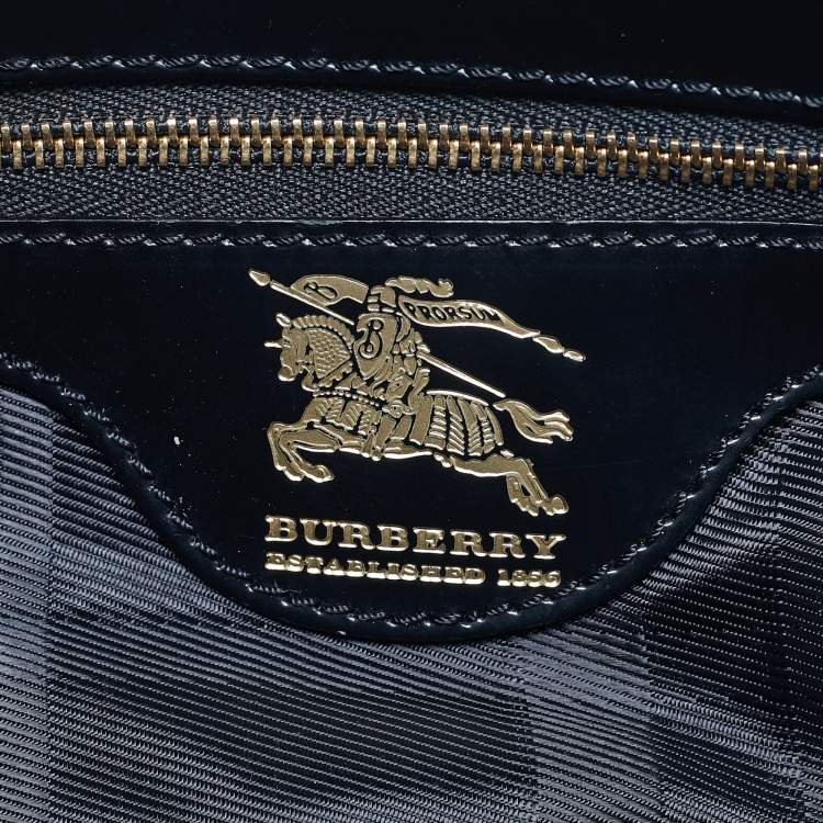 Pre Owned Burberry Black Quilted Nylon and Patent Leather Manor Satchel