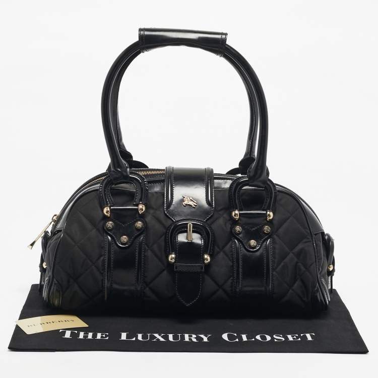 Pre Owned Burberry Black Quilted Nylon and Patent Leather Manor Satchel