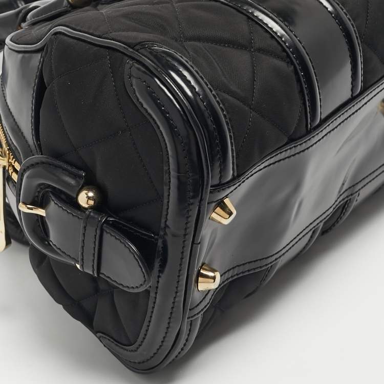 Pre Owned Burberry Black Quilted Nylon and Patent Leather Manor Satchel