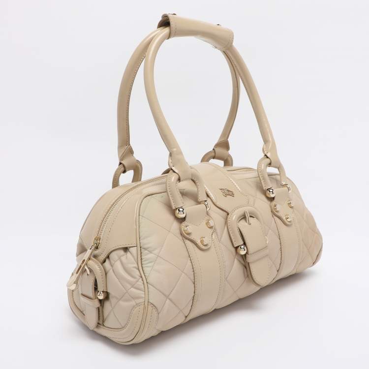 Pre Owned Burberry Beige Quilted Nylon and Patent Leather Manor Satchel