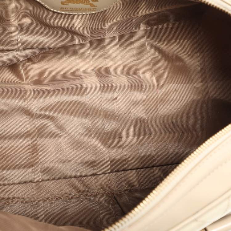 Pre Owned Burberry Beige Quilted Nylon and Patent Leather Manor Satchel
