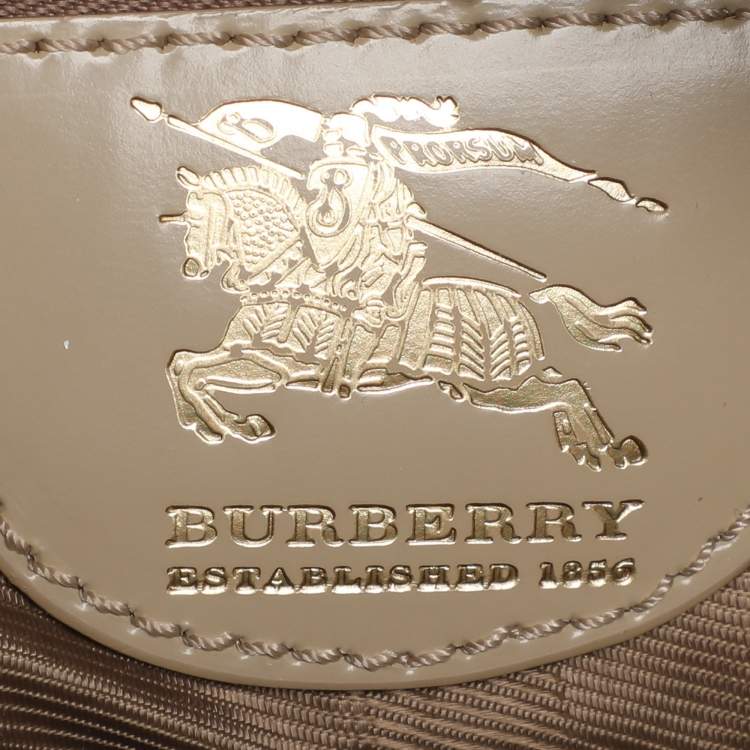 Pre Owned Burberry Beige Quilted Nylon and Patent Leather Manor Satchel