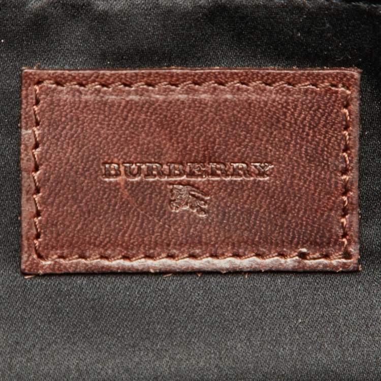 Pre Owned Burberry Orange/Brown Printed Satin and Leather Flap Clutch  