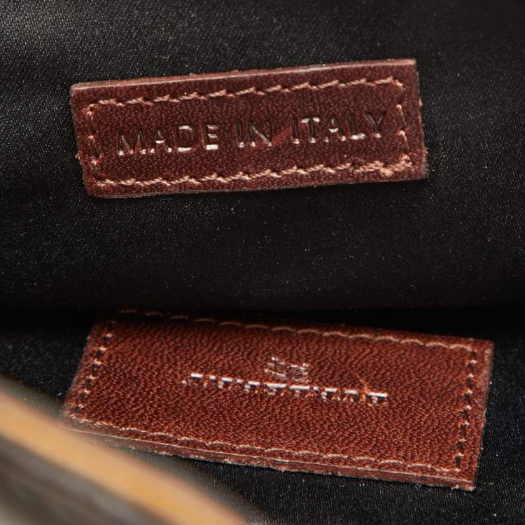 Pre Owned Burberry Orange/Brown Printed Satin and Leather Flap Clutch  