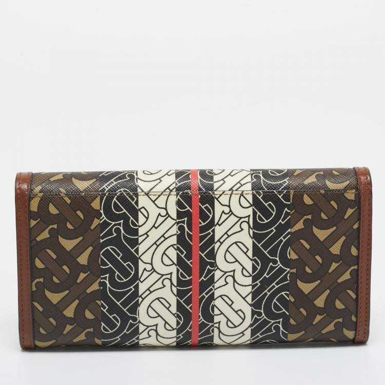 Pre Owned Burberry Brown TB Monogram Coated Canvas and Leather Continetal Wallet