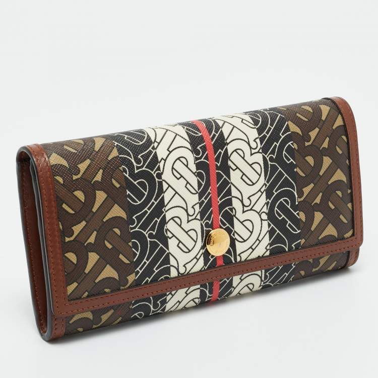 Pre Owned Burberry Brown TB Monogram Coated Canvas and Leather Continetal Wallet