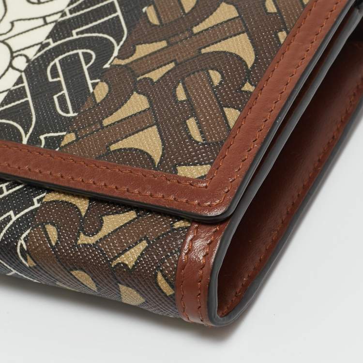 Pre Owned Burberry Brown TB Monogram Coated Canvas and Leather Continetal Wallet