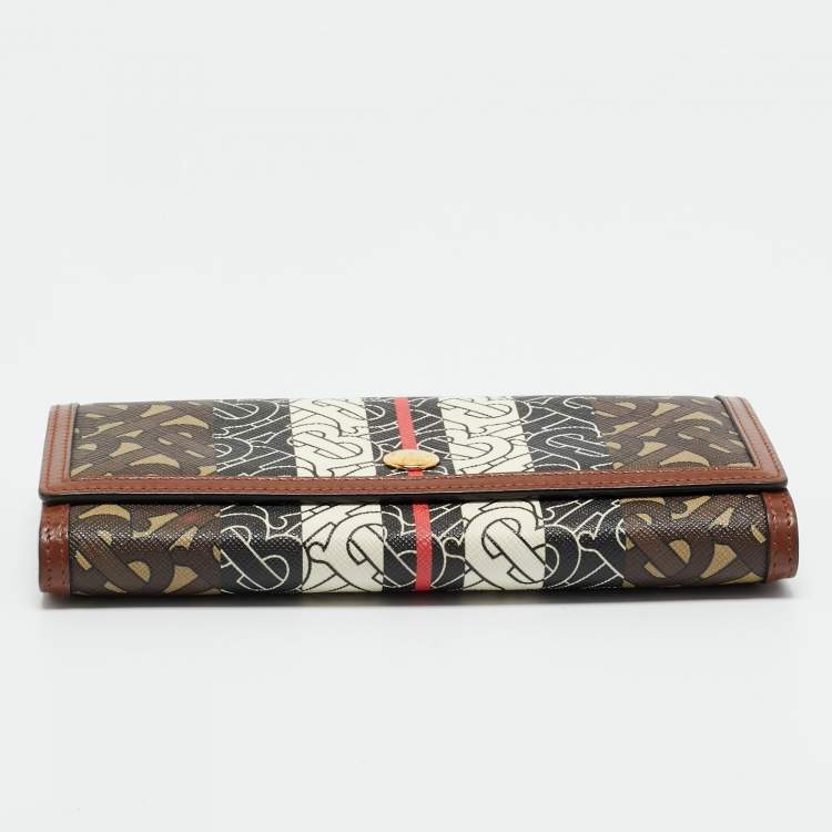 Pre Owned Burberry Brown TB Monogram Coated Canvas and Leather Continetal Wallet