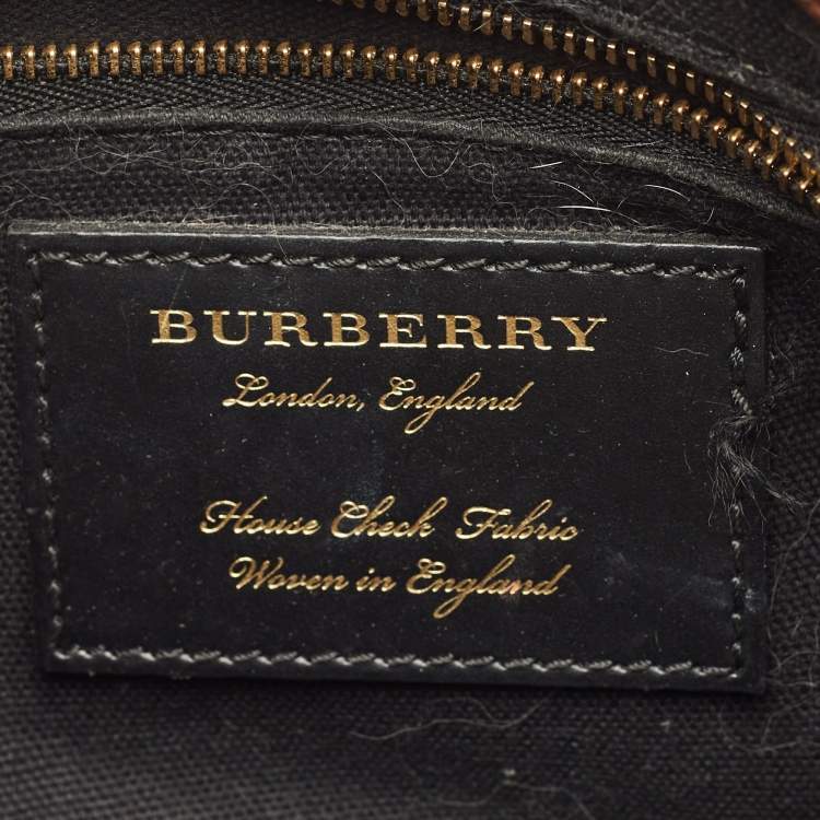 Pre Owned Burberry Brown/Beige House Check Fabric and Leather Small Banner Tote