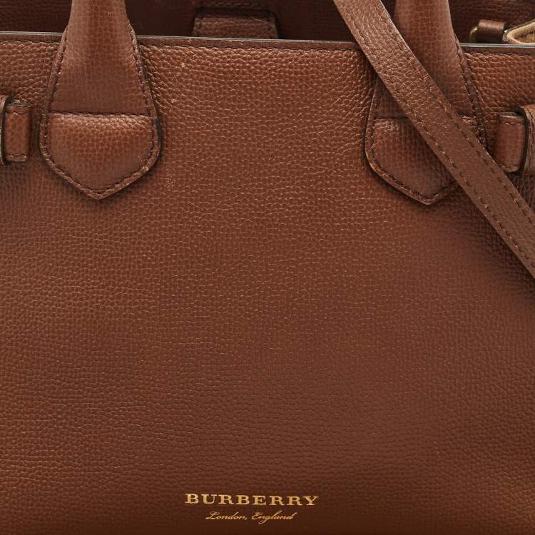 Pre Owned Burberry Brown/Beige House Check Fabric and Leather Small Banner Tote