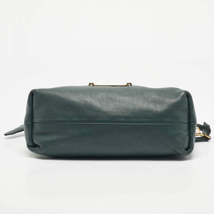 Pre Owned Burberry Green/Beige Leather and House Check Fabric Little Crush Crossbody Bag