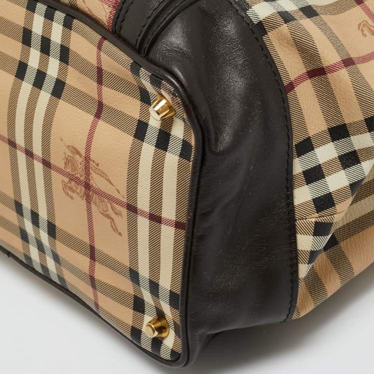 Pre Owned Burberry Choco Brown/Beige Haymarket Check Coated Canvas Medium Golderton Tote