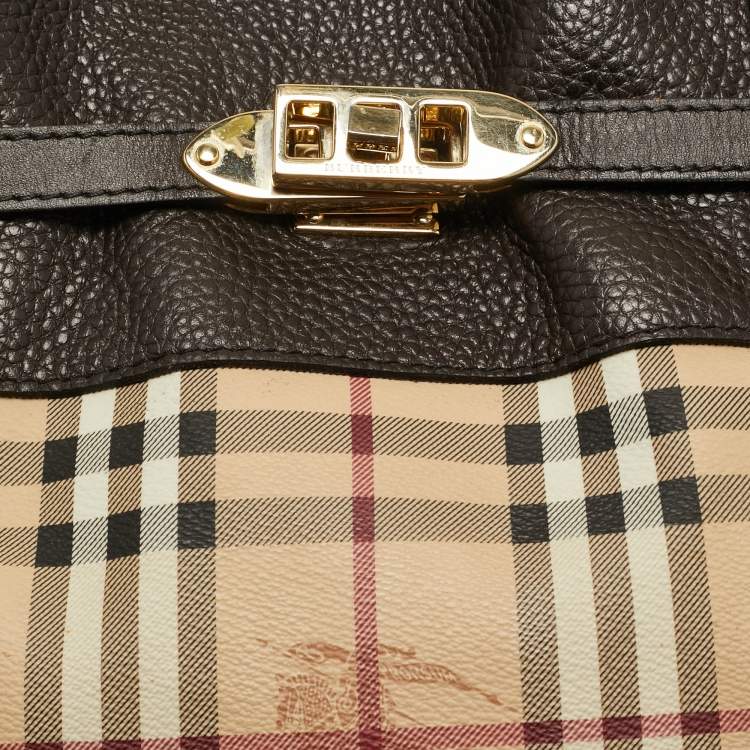 Pre Owned Burberry Choco Brown/Beige Haymarket Check Coated Canvas Medium Golderton Tote