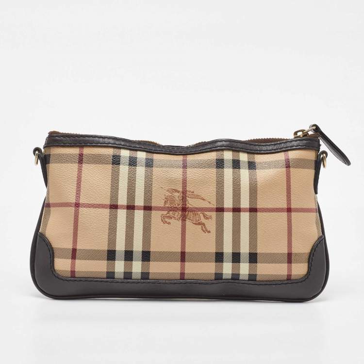 Pre Owned Burberry Beige/Brown Haymarket Check Coated Canvas Peyton Crossbody Bag