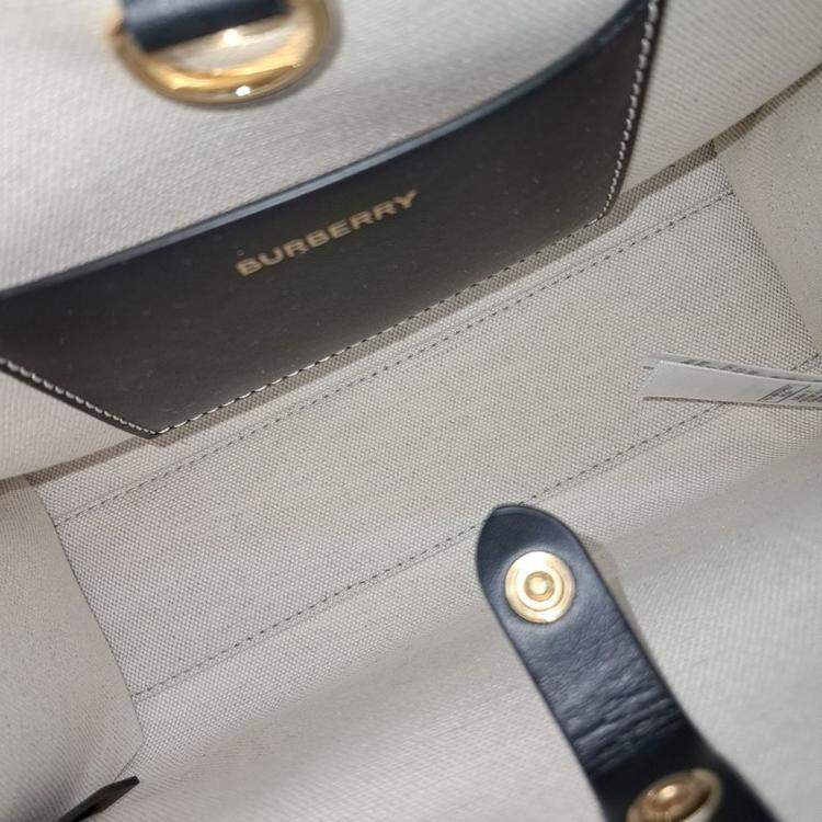 Pre Owned Burberry Black White Canvas and Leather Freya Mini Tote Bag