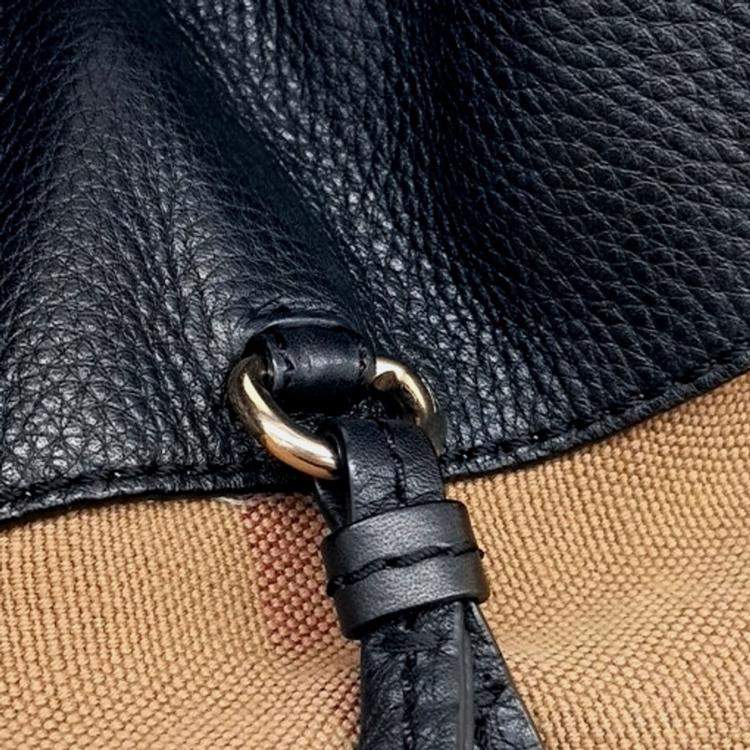 Pre Owned Burberry Beige Black Fabric Tassel Susanna Hobo Bag